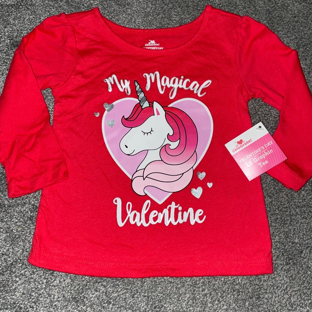 NWT Baby Girl 12 Month Unicorn Valentine Tee LS